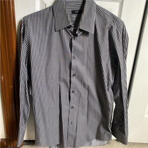 Hugo Boss Dark grey and blue striped button down shirt